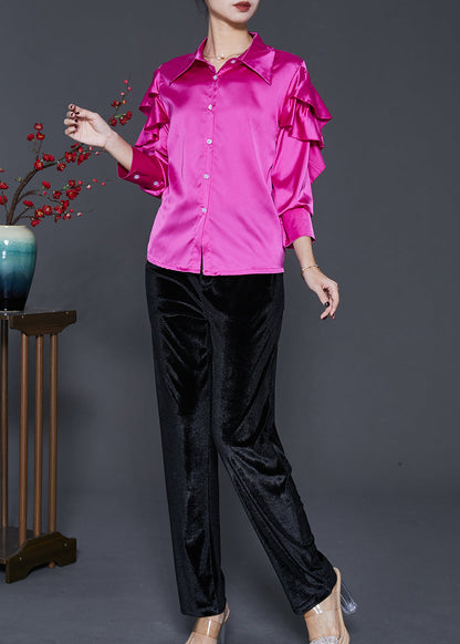 Rose Silm Fit Silk Two Pieces Set Butterfly Sleeve