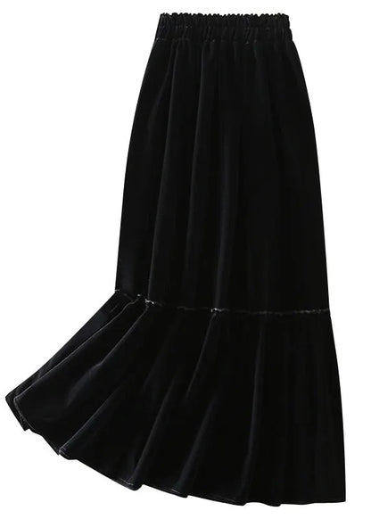 Black Patchwork Silk Velour Skirt Spring