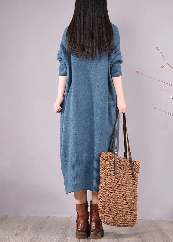 Simple Zippered Pockets Spring Clothes for Work Outfits Blue Robes Dresses