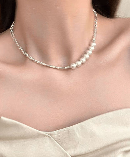 White Sterling Silver Pearl Broken Silver Princess Necklace