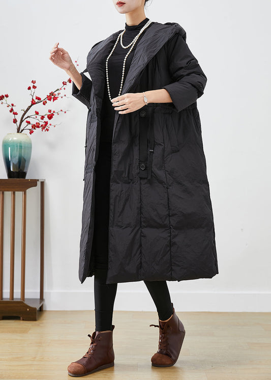 Black Oversized Patchwork Duck Down Jacket in Winter