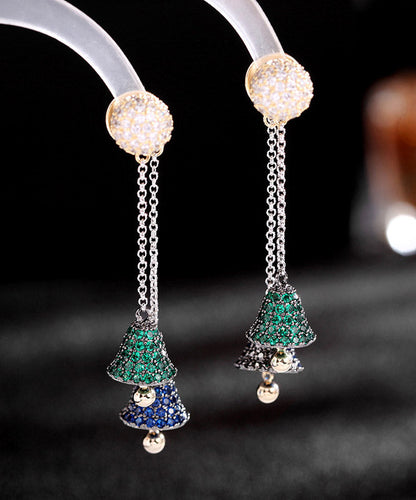 Diy Blue Sterling Silver Inlaid Removable Zircon Tassel Drop Earrings