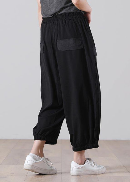 Simple Black Graphic Pockets Pants Summer Cotton