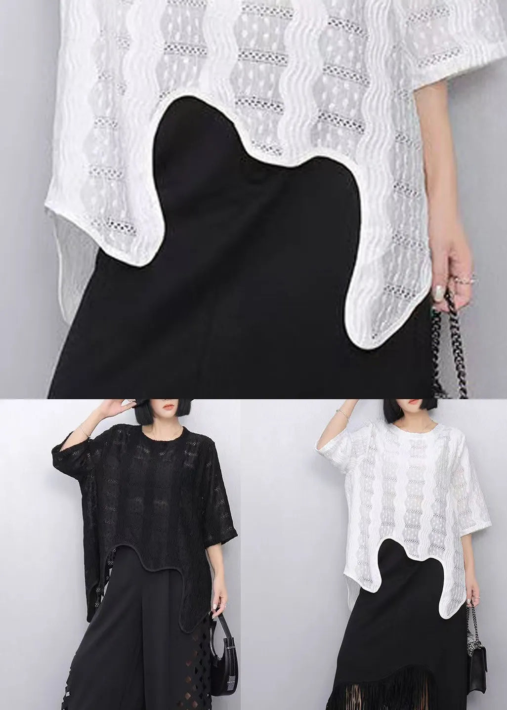 White Asymmetrical Hollow Out Cotton Tops Summer