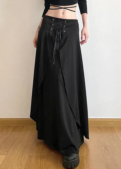 New Black Lace Up High Waist Cotton Skirts Summer