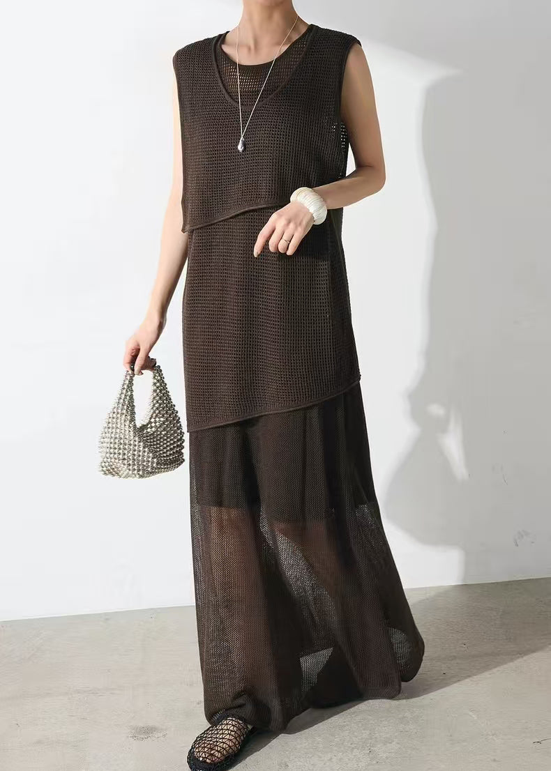 Chocolate Asymmetrical Tulle Two Piece Set Clothing Summer