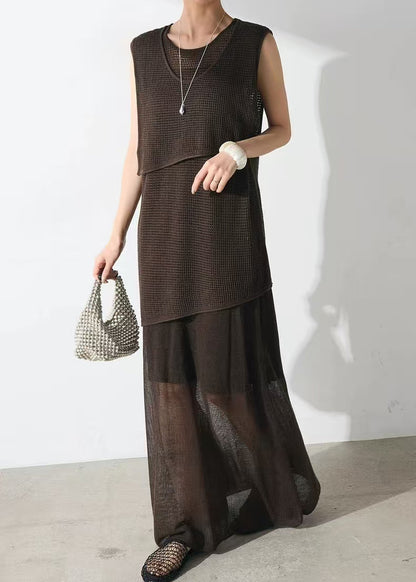 Chocolate Asymmetrical Tulle Two Piece Set Clothing Summer