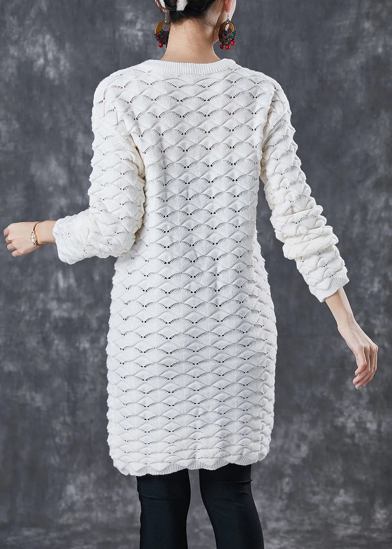 White O-neck Thick Knit Sweater Dress Winter