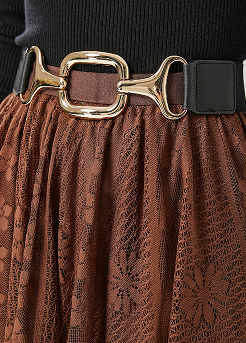 Coffee Hollow Out Exra Large Hem Lace Skirts Fall