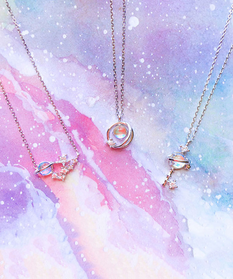 Rose Gold Ovgild Inlaid Gem Stone Zircon Starry Sky Three Piece Set Pendant Necklace
