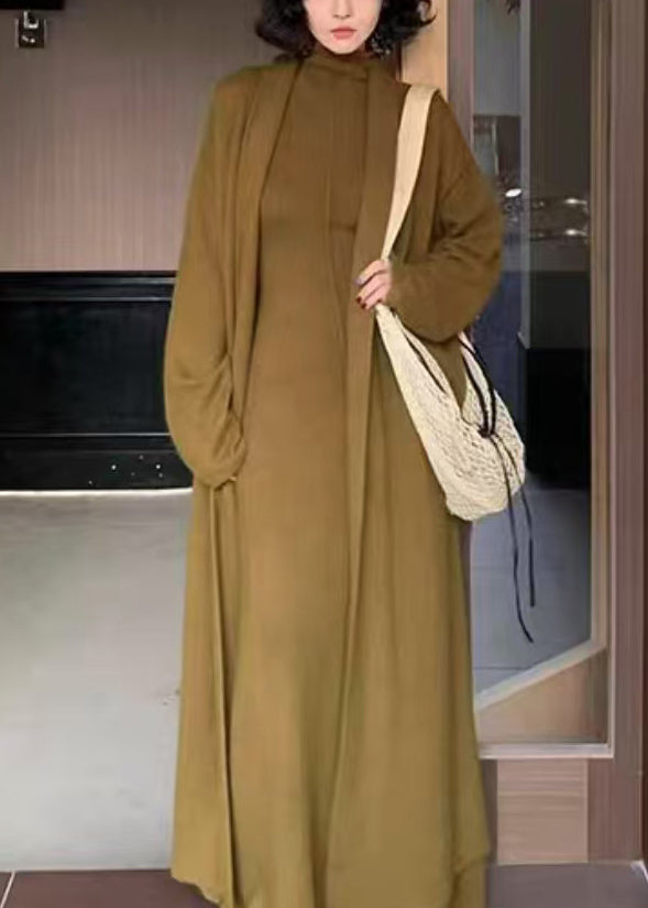 Grass Green Woolen Two Pieces Set Turtleneck Spring