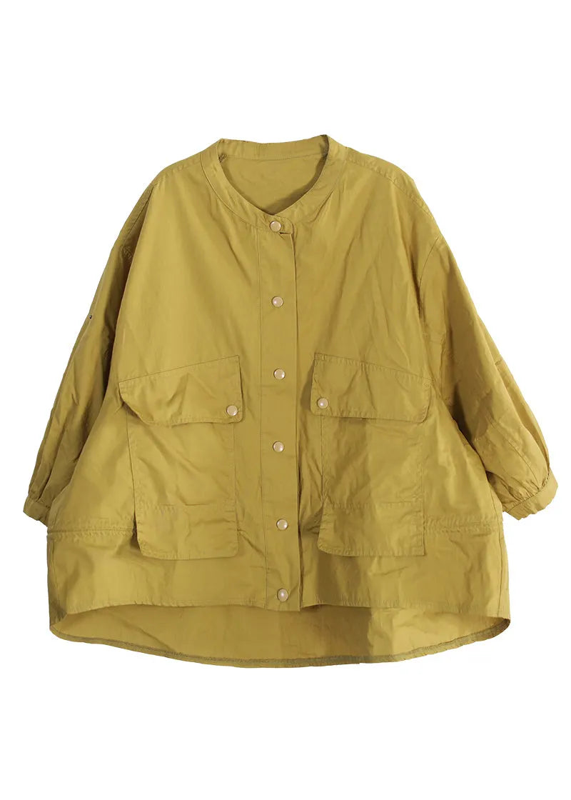 Boutique Yellow O-neck Button Low High Design Coats Long Sleeve