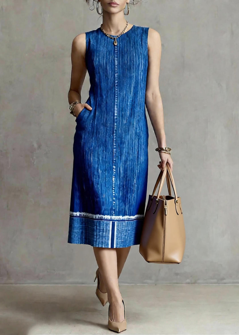Loose Blue Patchwork Denim Long Dress O-neck Summer