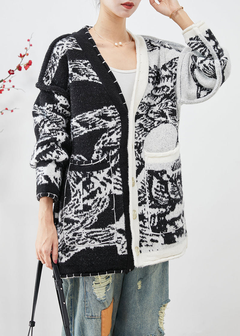 Black Asymmetrical Tie Dye Knit Cardigans Fall