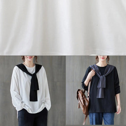 Classy White Shirts O Neck Side Open Loose Spring Blouse