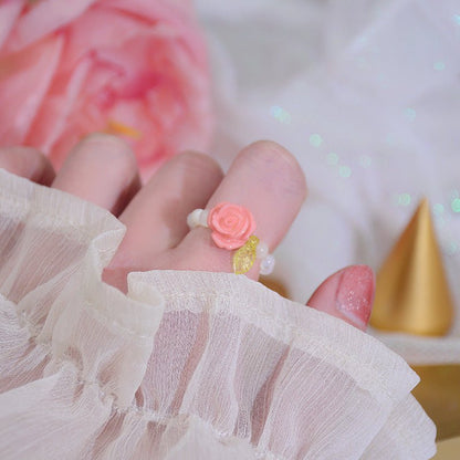 [] Beaded Ring (rose/butterfly)