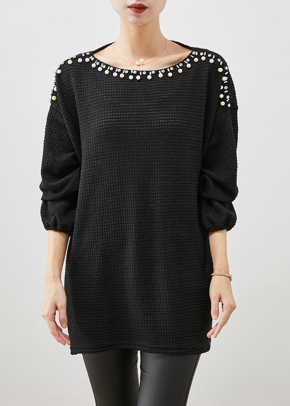Black Oversized Nail Bead Knit Sweaters Winter