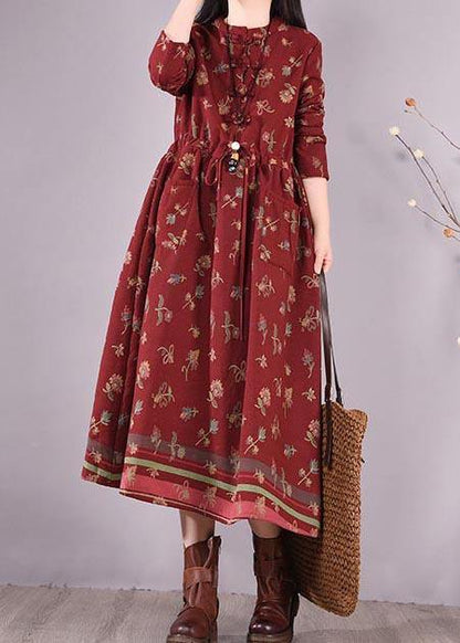Organic Drawstring Spring Quilting Clothes Shirts Purple Print Robes Dress