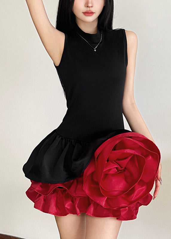 French Black Rose Mid Dresses Sleeveless