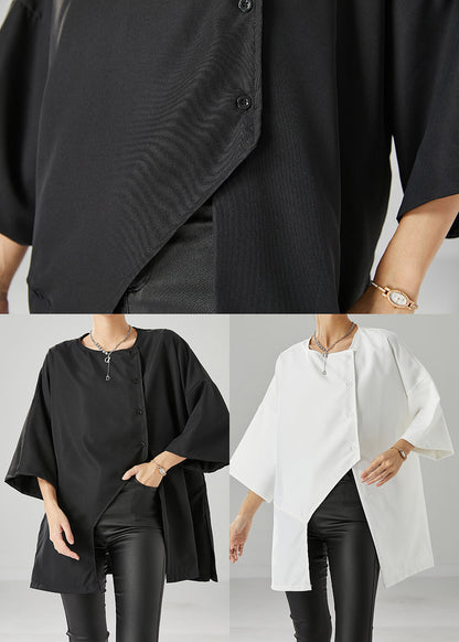 Loose Black Asymmetrical Side Open Cotton Blouses Bracelet Sleeve