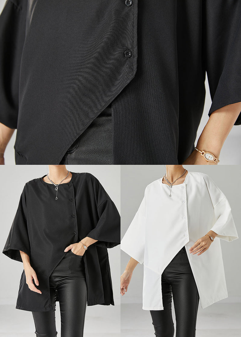 Loose Black Asymmetrical Side Open Cotton Blouses Bracelet Sleeve