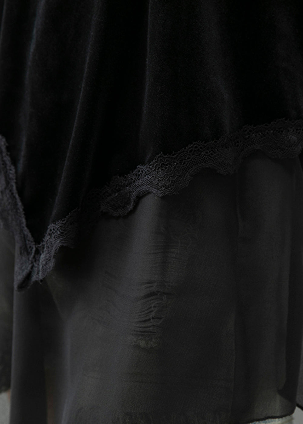 Black Asymmetrical Patchwork Silk Velour Blouse Tops Fall