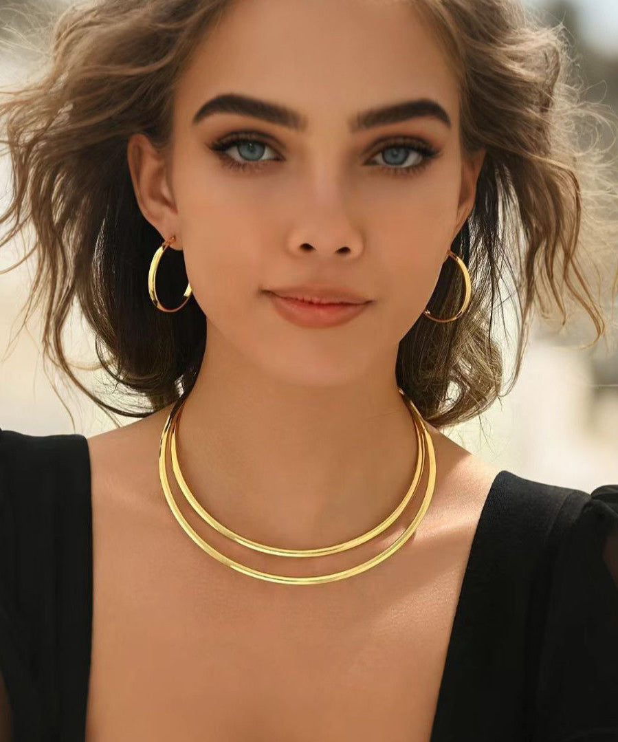 Copper Alloy Hoop Earrings and Choker Two-piece Set