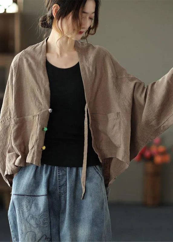 Fine Yellow Bat Wing Sleeve Pockets Coat Short
