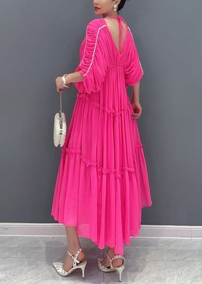 Rose Ruffled Patchwork Chiffon Dress Summer