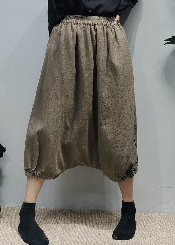 Navy Elastic Waist Linen Harem Pants Spring