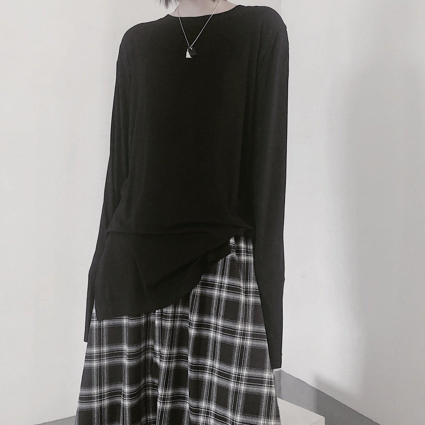 Organic O Neck Side Open Clothes for Design Black Tops