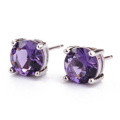 Natural Amethyst Love Earrings With Various Gemstones 7mm