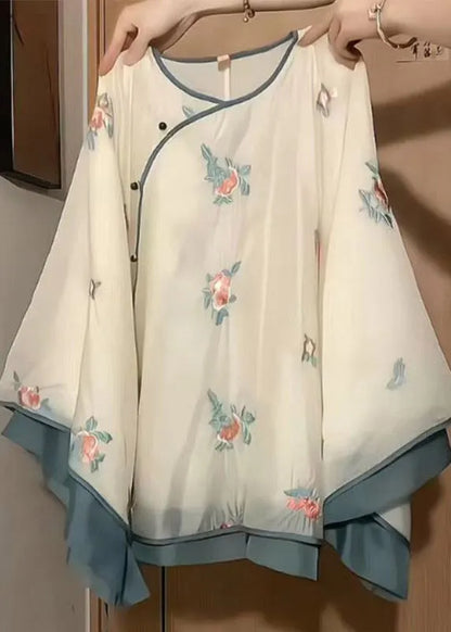 Retro O-neck Print Top and a Line Skirts Two Pieces Set Summer