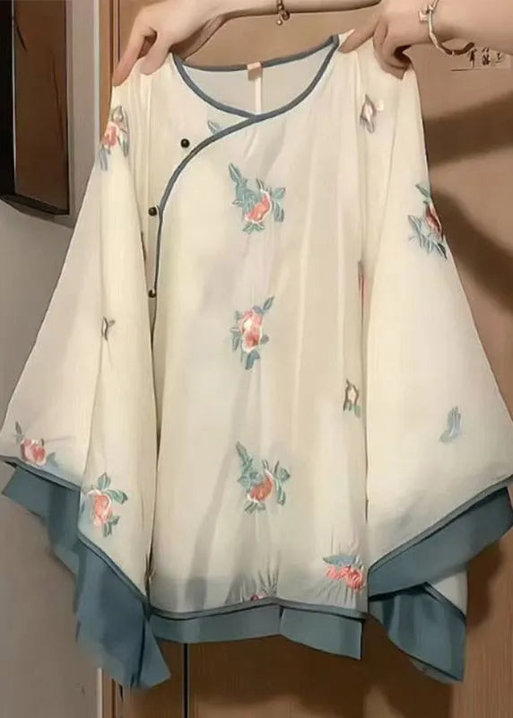 Retro O-neck Print Top and a Line Skirts Two Pieces Set Summer