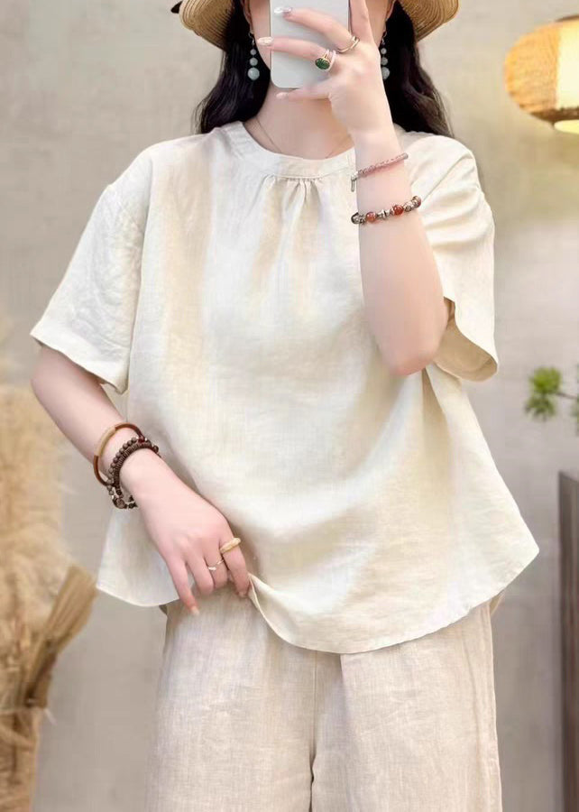 Simple Yellow O Neck Cotton Shirt Summer