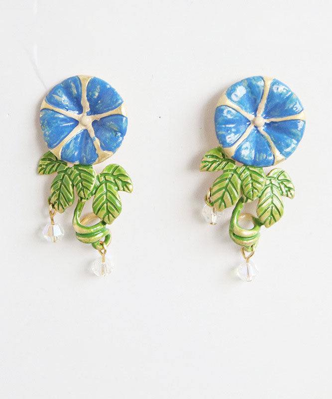 Gold Morning Glory Handmade Painting Copper Stud Earrings