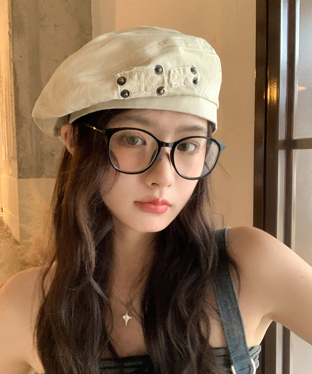 Beige Versatile Denim Beret Hat