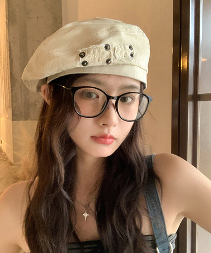 Beige Versatile Denim Beret Hat