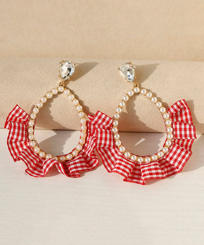 New Red Sterling Silver Overgild Crystal Pearl Water Drop Drop Earrings