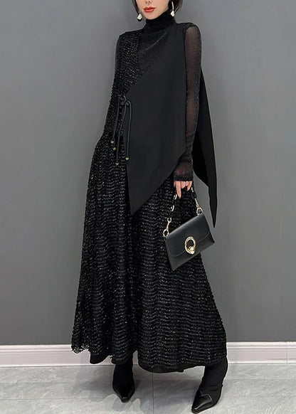 Autumn New Black Sleeveless Vest and Skirts Two Piece Set