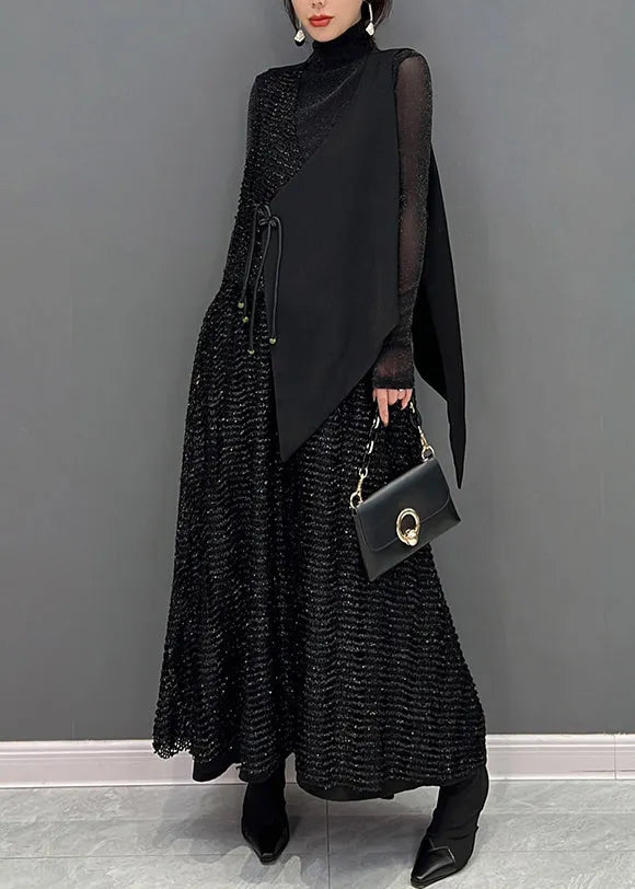 Autumn New Black Sleeveless Vest and Skirts Two Piece Set