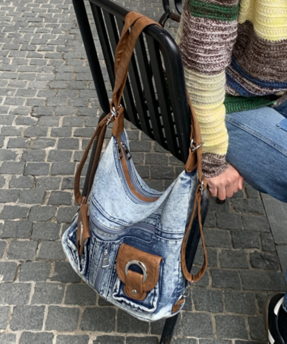 Versatile Blue Large Capacity Denim Satchel Bag Handbag