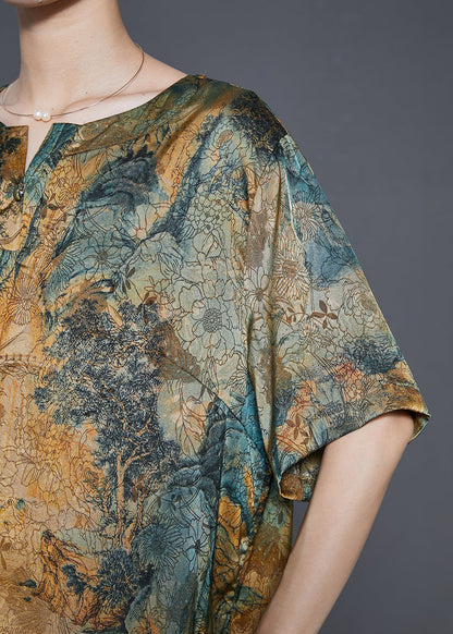 Boutique V Neck Print Silk Sets 2 Piece Summer