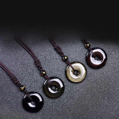 Buddha Stones Tibetan Obsidian Protection Necklace