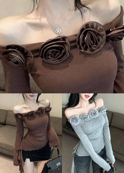 Slim Fit Coffee Asymmetrical Top Spring