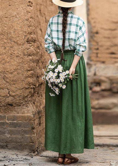 Green Elastic Waist a Line Skirts Summer Linen