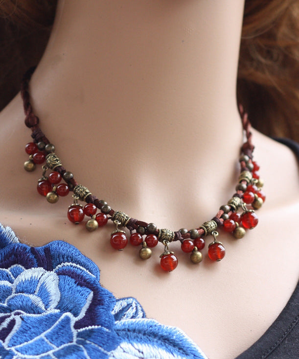 Red Alloy Agate Chalcedony Tassel Gratuated Bead Necklace
