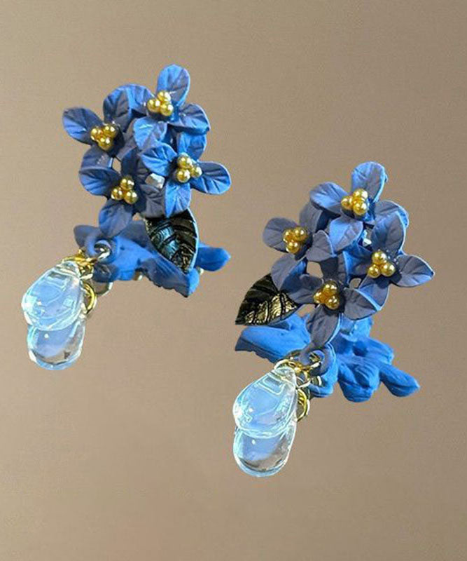 Retro Blue Alloy Acrylic Crystal Water Droplet Drop Earrings