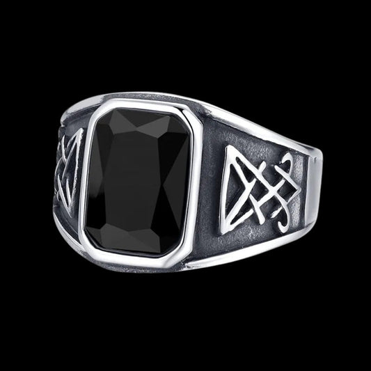 Black Gemstone Sigil of Lucifer Ring