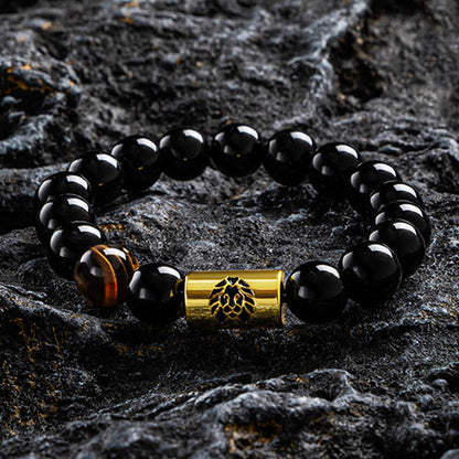 Black Onyx Tiger Eye Protection Bracelet With Lion Bead